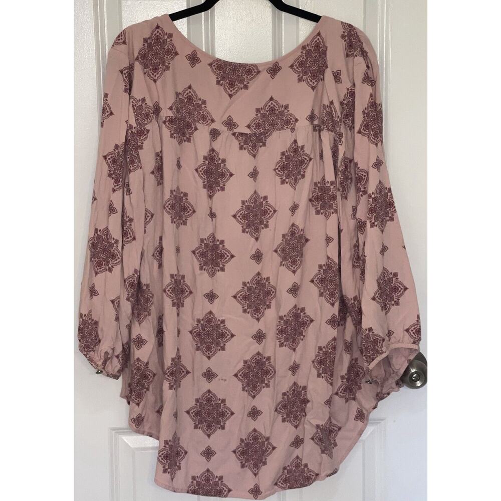 Evri Women's Boho Peasant 3/4 Sleeve Pink Tunic V-neck Blouse Top Plus Size 3X - Picture 3 of 5